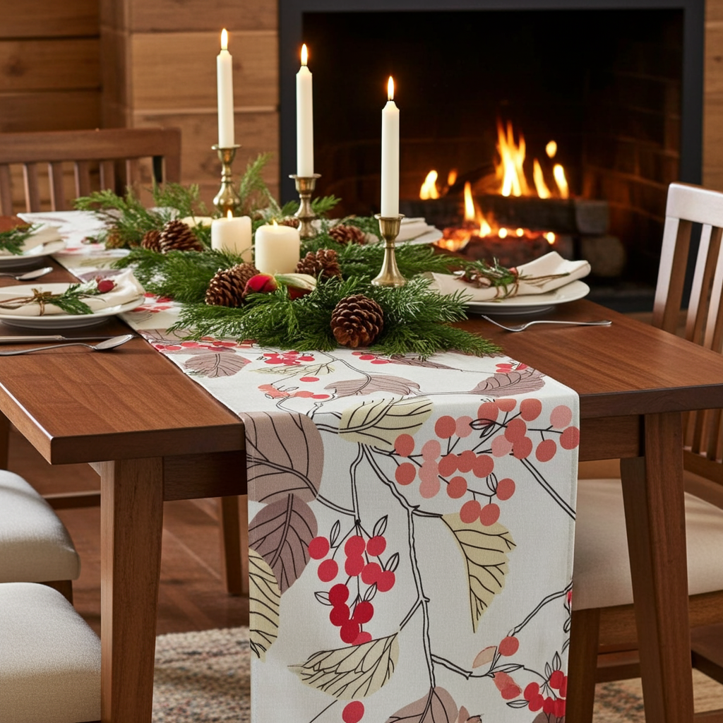 Christmas Berries Red Table Runner