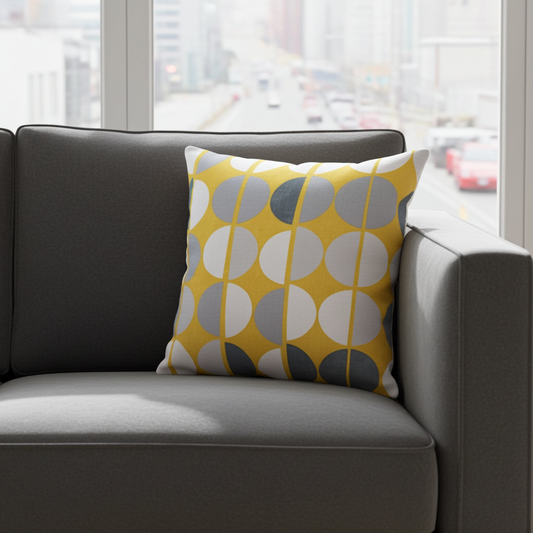 Shoreditch Saffron Yellow Geometric Circular Cushion Cover