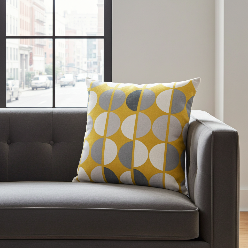 Shoreditch Saffron Yellow Geometric Circular Cushion Cover