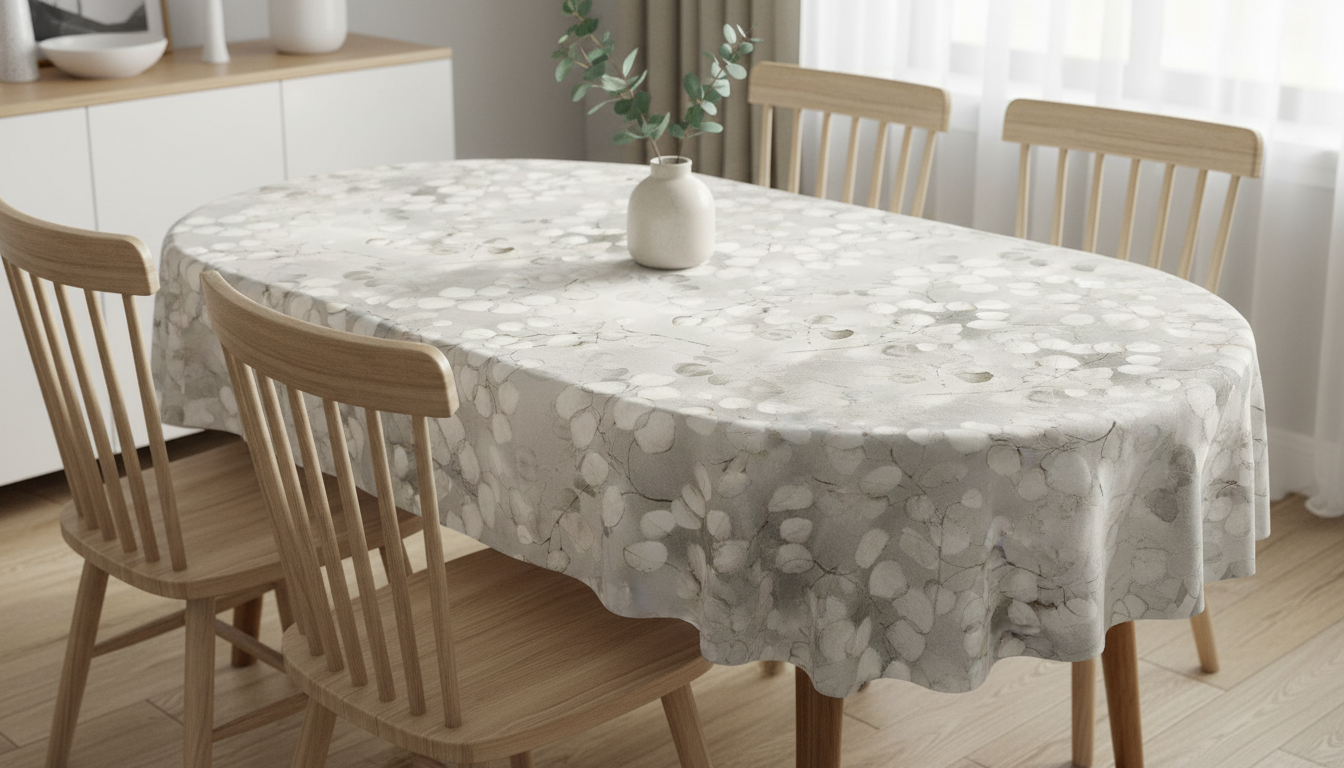Tischdecke „Graue skandinavische Blätter“ von Lunaria