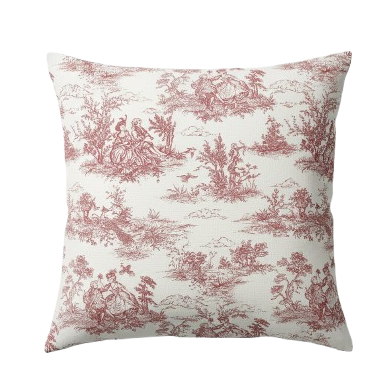 Roter Vintage-Kissenbezug aus französischem Toile-de-Jouy-Muster