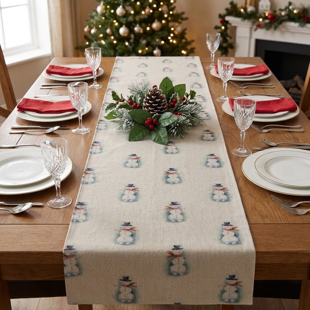 Tischläufer, Servietten mit springenden Hasen, Naturbeige-Design, Ostertischläufer, Größen: 91 cm, 122 cm, 137 cm, 152 cm, 163 cm, 183 cm, 213 cm, 244 cm, 264 cm, Handgefertigt aus 100 % Baumwolle
