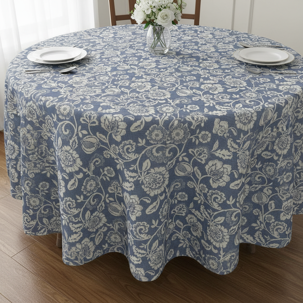 Eliza Tapestry Flowers Chambray Tablecloth