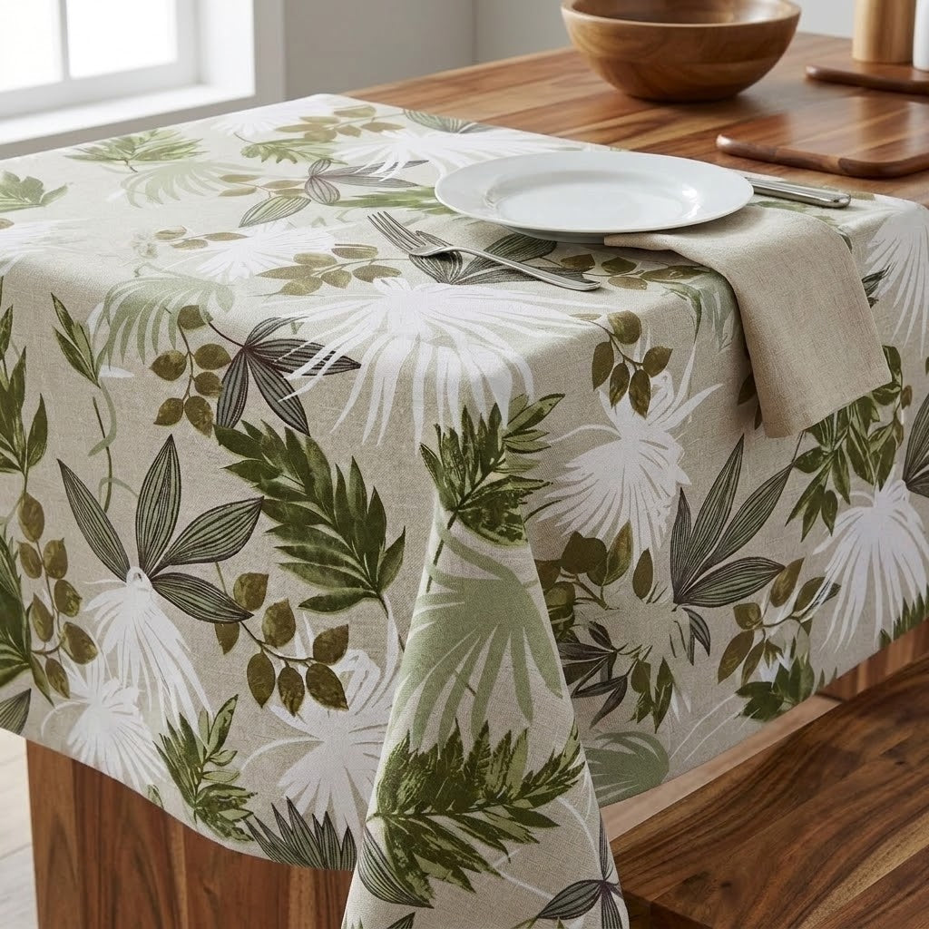 Amazon Pampas Green Leaves Tablecloth   , Round Tablecloth , Oval Tablecloth , Rectangle Tablecloth