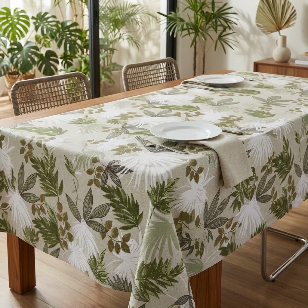Amazon Pampas Green Leaves Tablecloth   , Round Tablecloth , Oval Tablecloth , Rectangle Tablecloth