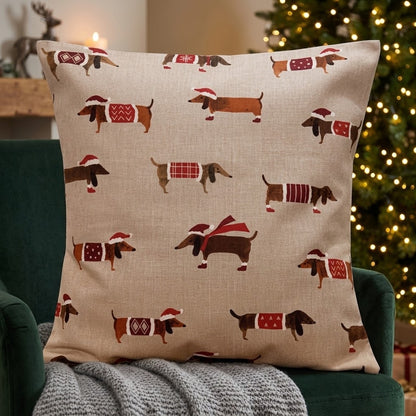 Christmas Cushion Cover Sausage Dog , Sausage Dog Pillow cover , Dogs  Pillow  , Cushion Cover UK  10" 12" 14" 16" 17" 18" 20" 22" 24" 26"