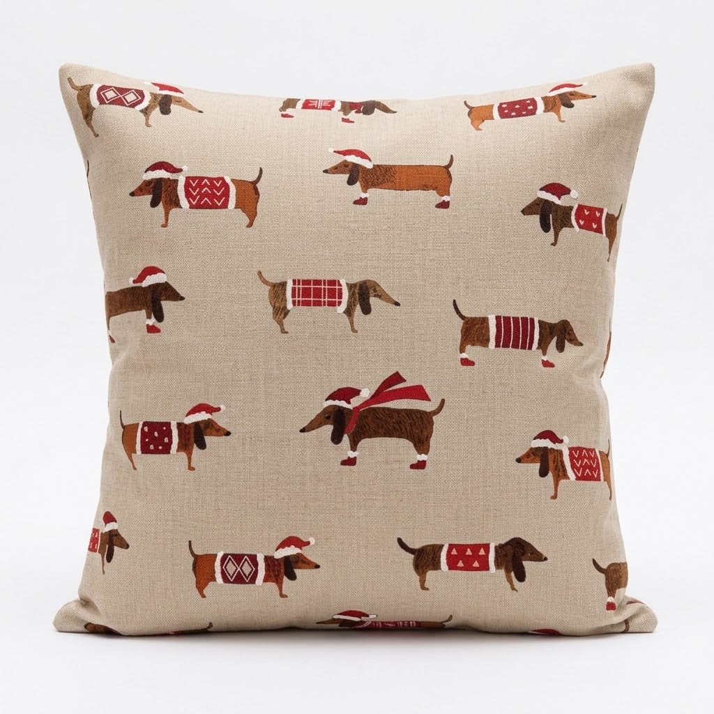 Christmas Cushion Cover Sausage Dog , Sausage Dog Pillow cover , Dogs  Pillow  , Cushion Cover UK  10" 12" 14" 16" 17" 18" 20" 22" 24" 26"