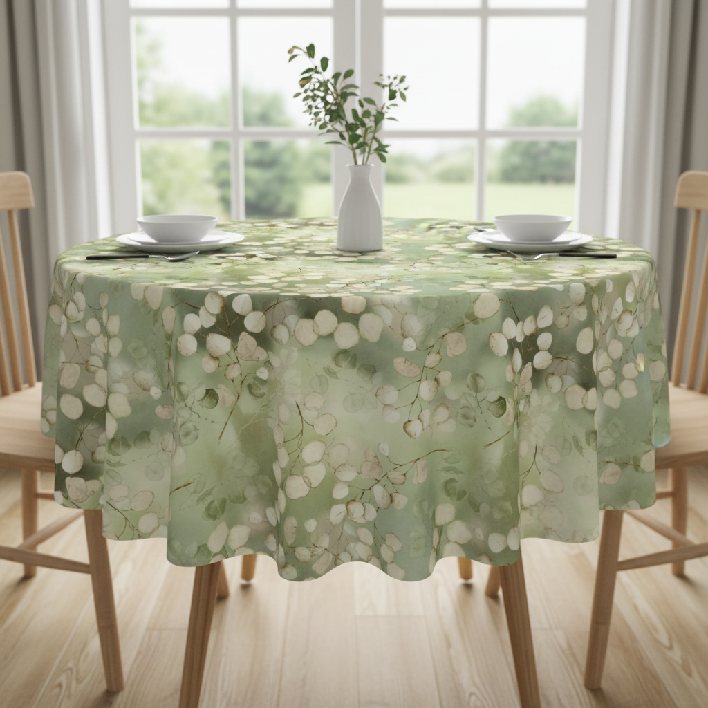 Lunaria Green Scandi Leaves Tablecloth