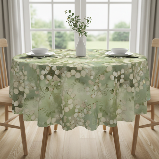 Lunaria Green Scandi Leaves Tablecloth