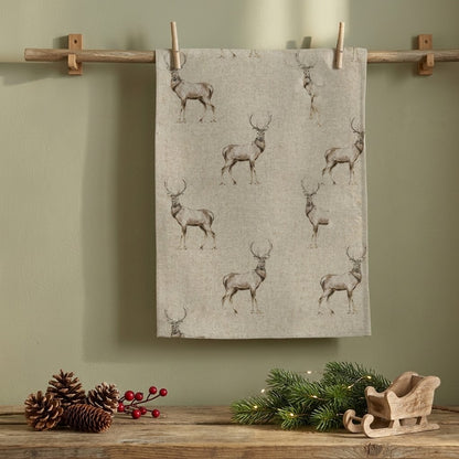 Weihnachts-Geschirrtücher, Küchentücher mit Hirschkopf- und Hirschmotiv, Wildtierdesign, Fryetts, 100 % Baumwolle, handgefertigt
