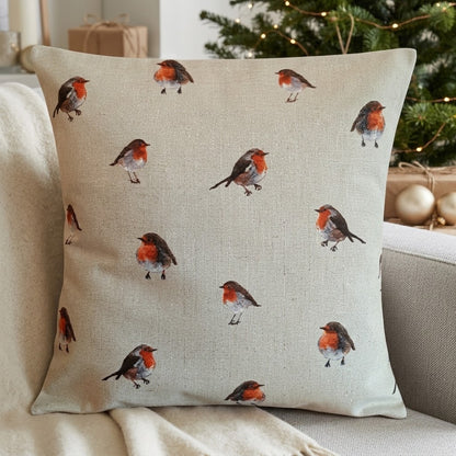 Festive Christmas Robin Cushion Cover