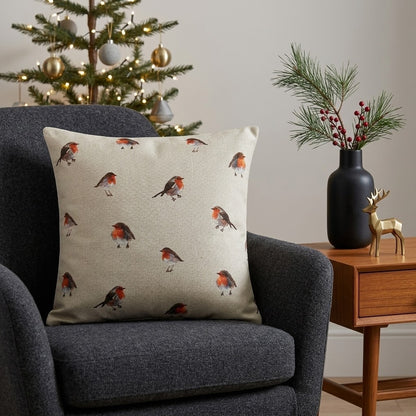 Festive Christmas Robin Cushion Cover