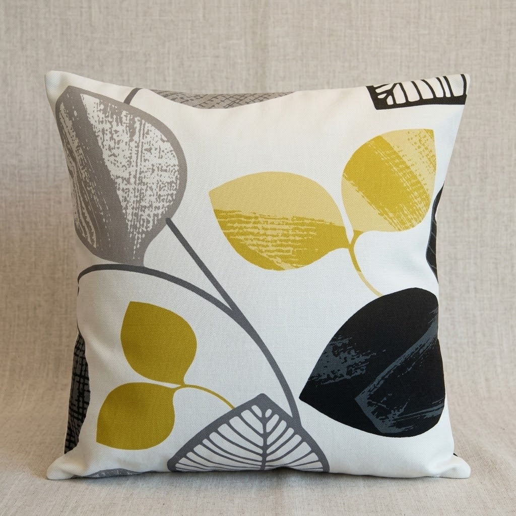 Autumn Leaf Black & Mustard Yellow Cushion Cover