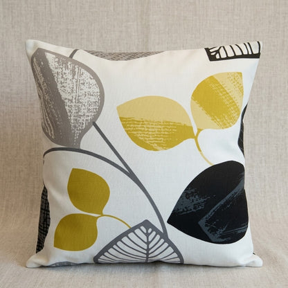 Autumn Leaf Black & Mustard Yellow Cushion Cover