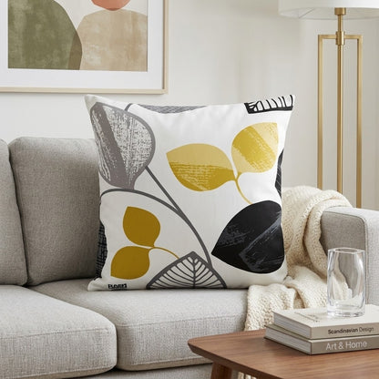 Autumn Leaf Black & Mustard Yellow Cushion Cover