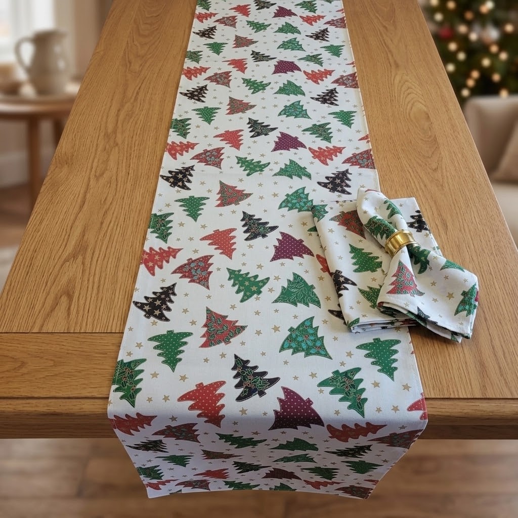 Runner da tavolo a forma di albero di Natale disponibile in varie lunghezze
