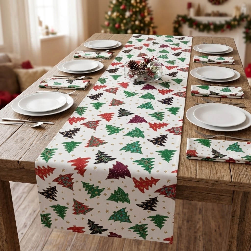 Runner da tavolo a forma di albero di Natale disponibile in varie lunghezze