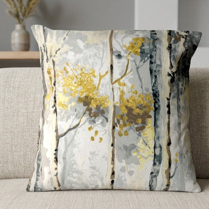 Silver Birch Tree Shadows Grey & Yellow Cushion Cover