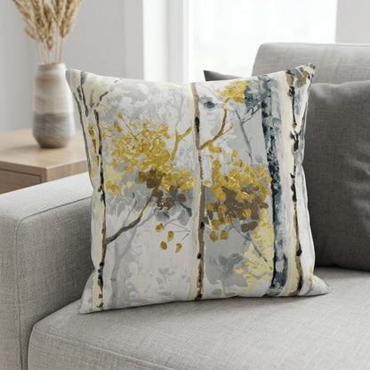 Silver Birch Tree Shadows Grey & Yellow Cushion Cover