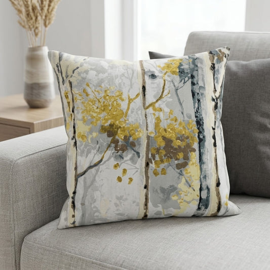 Silver Birch Tree Shadows Grey & Yellow Cushion Cover
