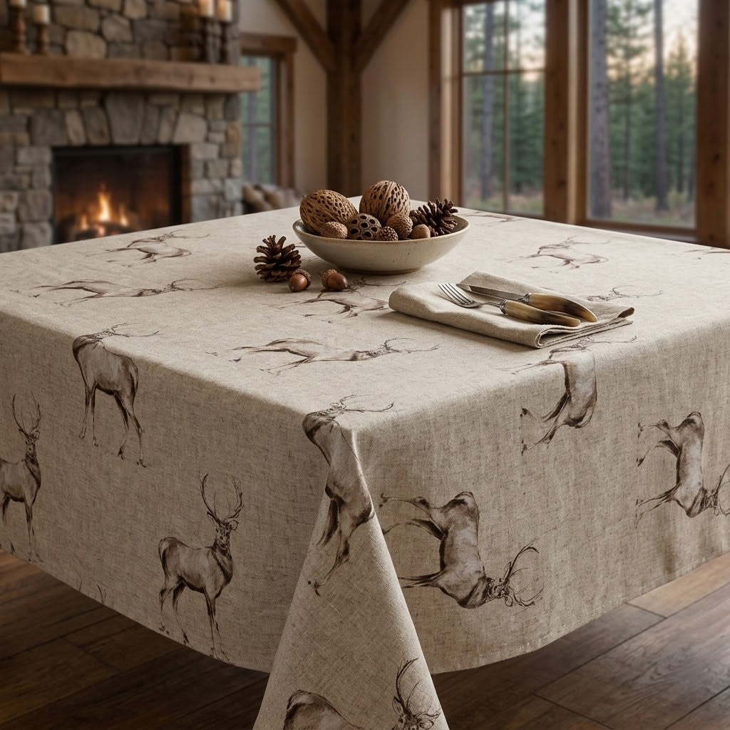 Christmas Stags Tablecloth , Glencoe Stags Tablecloth  , Festive Tablecloth , Round Oval Rectangle Tablecloth , Christmas Napkins