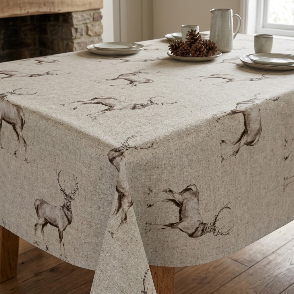 Christmas Stags Tablecloth , Glencoe Stags Tablecloth  , Festive Tablecloth , Round Oval Rectangle Tablecloth , Christmas Napkins