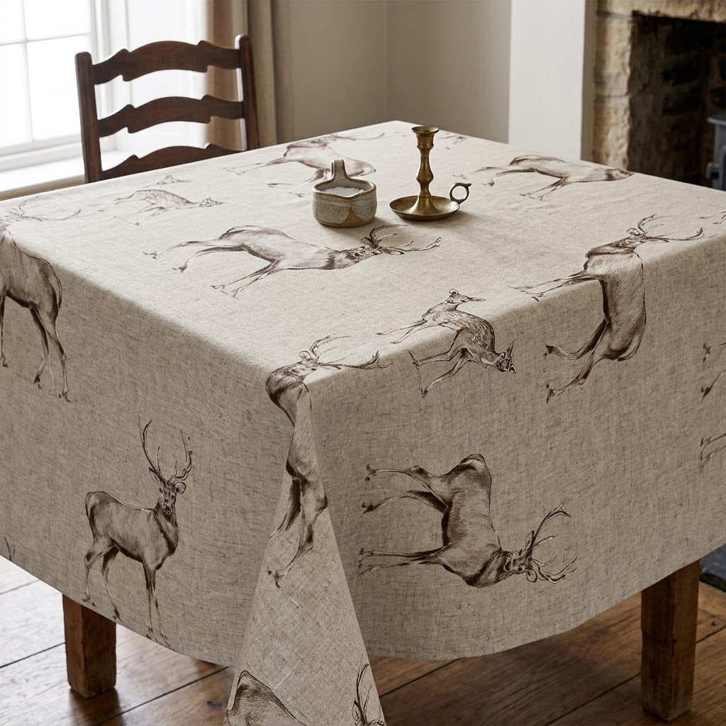 Christmas Stags Tablecloth , Glencoe Stags Tablecloth  , Festive Tablecloth , Round Oval Rectangle Tablecloth , Christmas Napkins