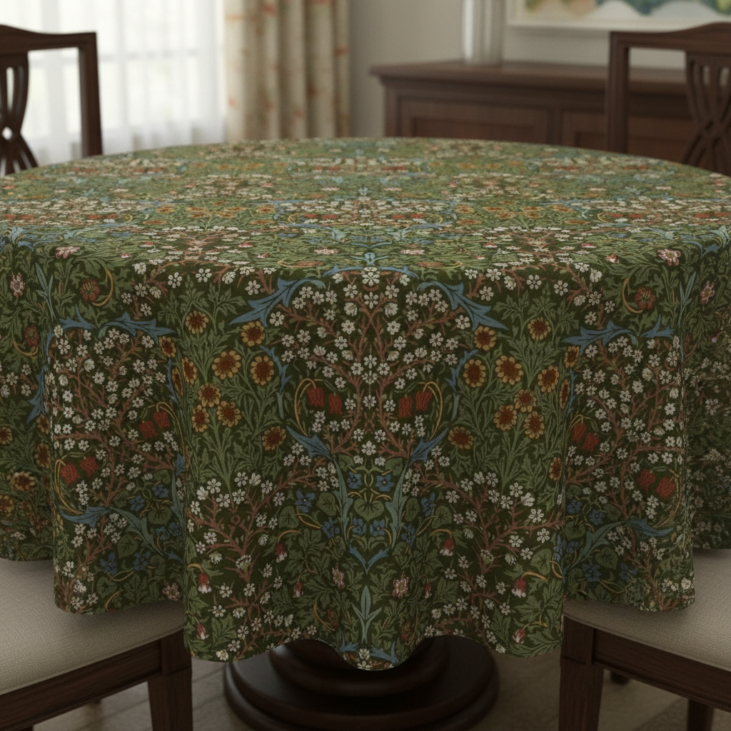 William Morris Blackthorne Forest Green  Cotton Tablecloth