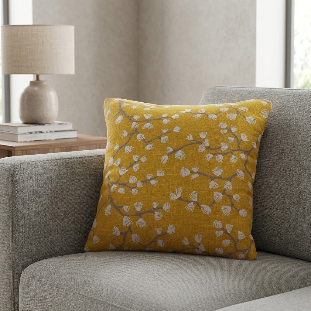 Ashley Wilde Myla Sunflower Cushion Cover, Cotton Throw Pillow, Handmade UK