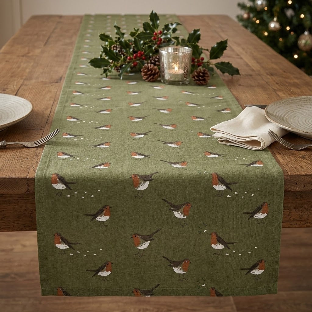 Sophie Allport Robin Green Christmas Table Runner