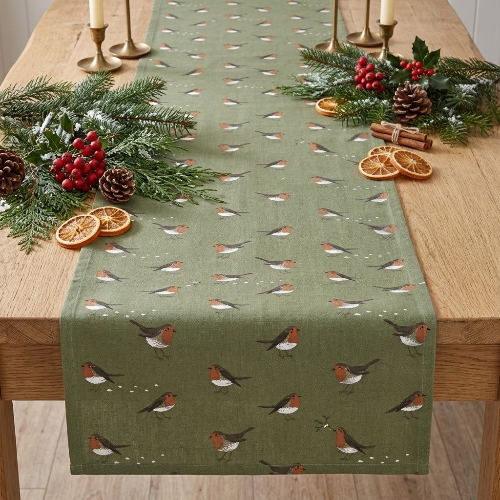 Sophie Allport Robin Green Christmas Table Runner