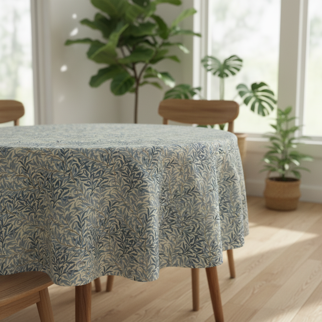 William Morris Willow Bough Sea Breeze Coated Tablecloth Water Resistant Outdoor