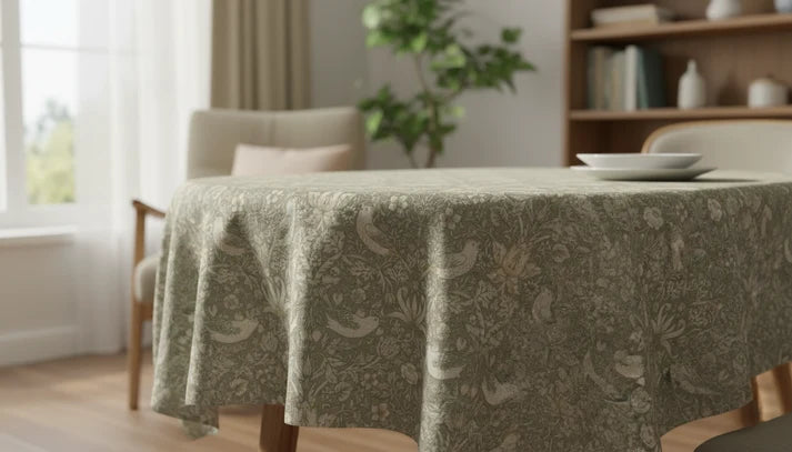 William Morris Strawberry Thief Natural Coated Tablecloth - Water Resistant Outdoor Indoor