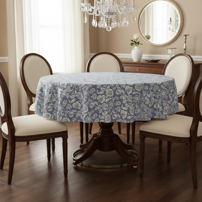 Eliza Tapestry Flowers Chambray Tablecloth