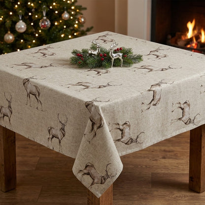 Christmas Stags Tablecloth , Glencoe Stags Tablecloth  , Festive Tablecloth , Round Oval Rectangle Tablecloth , Christmas Napkins