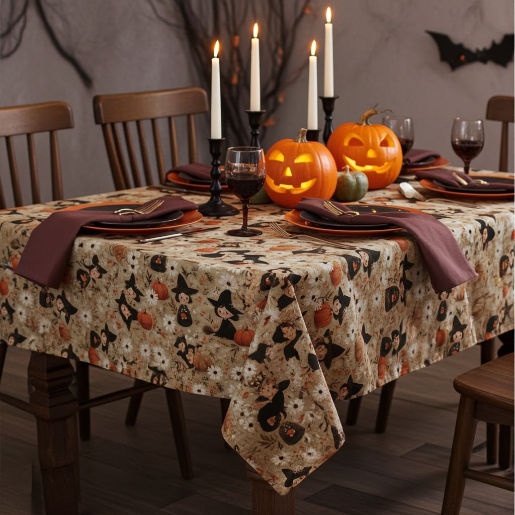 Witches & Pumpkins Halloween Tablecloth