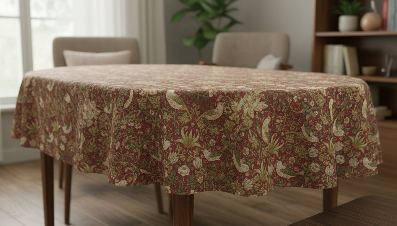 William Morris Strawberry Thief Crimson Coated Tablecloth