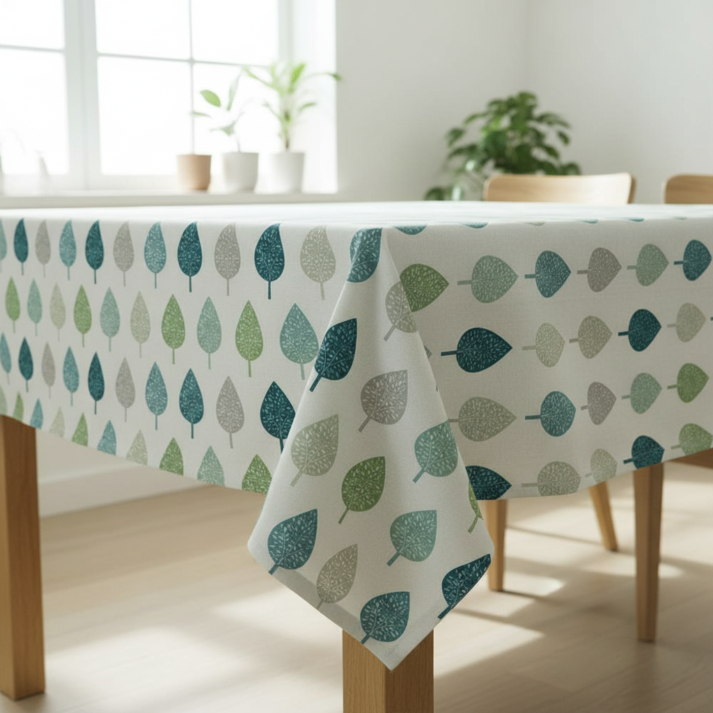 Symmetrical Leaf Leaves Teal Green Tablecloth