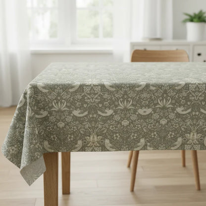 William Morris Strawberry Thief Natural Coated Tablecloth - Water Resistant Outdoor Indoor