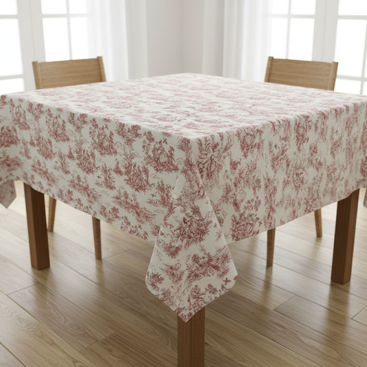 Toile de Jouy Vintage French Red Tablecloth
