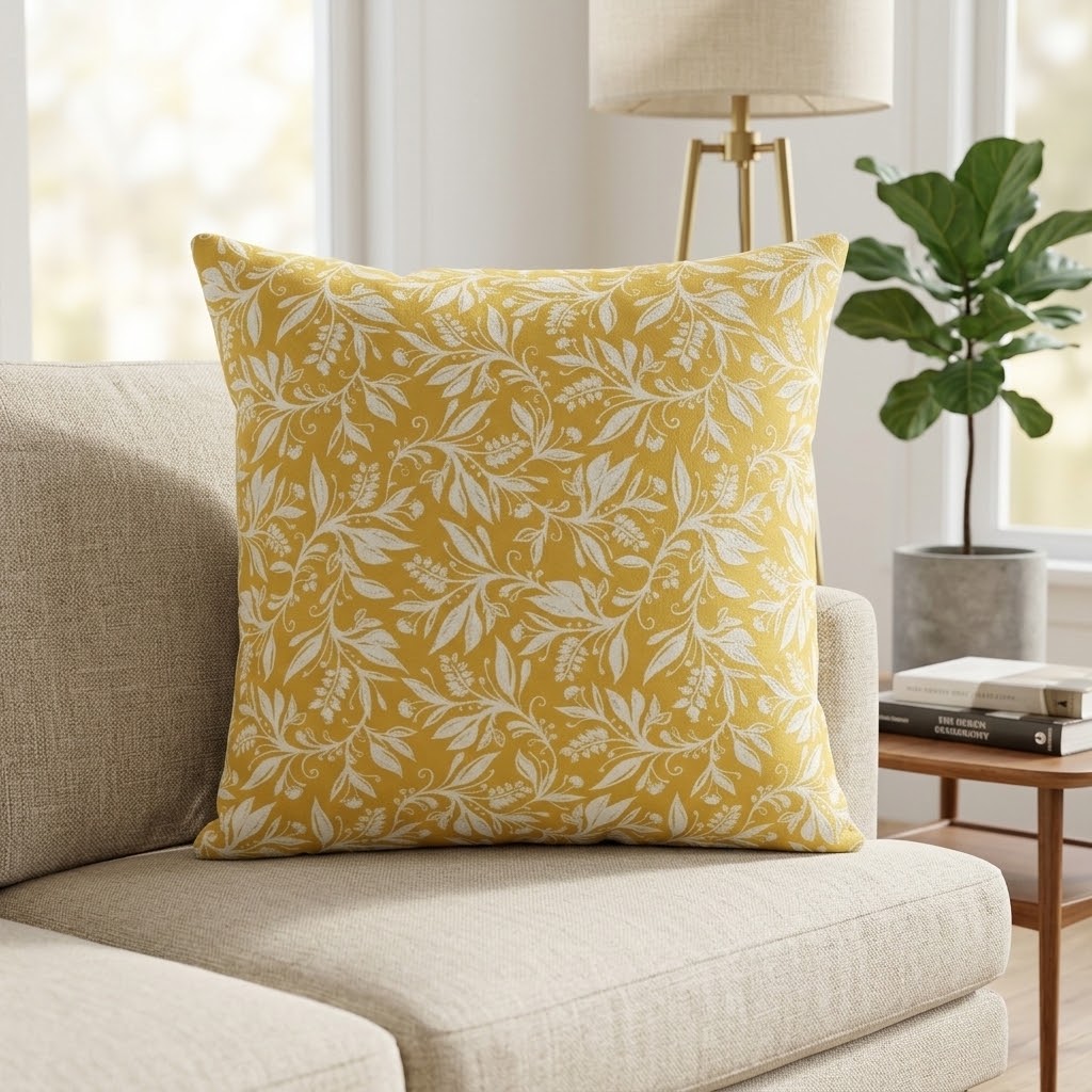 Berry Clusters Ochre Yellow Floral Cushion Cover