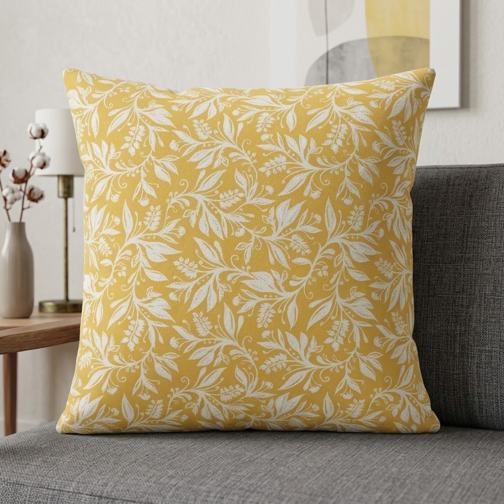 Berry Clusters Ochre Yellow Floral Cushion Cover