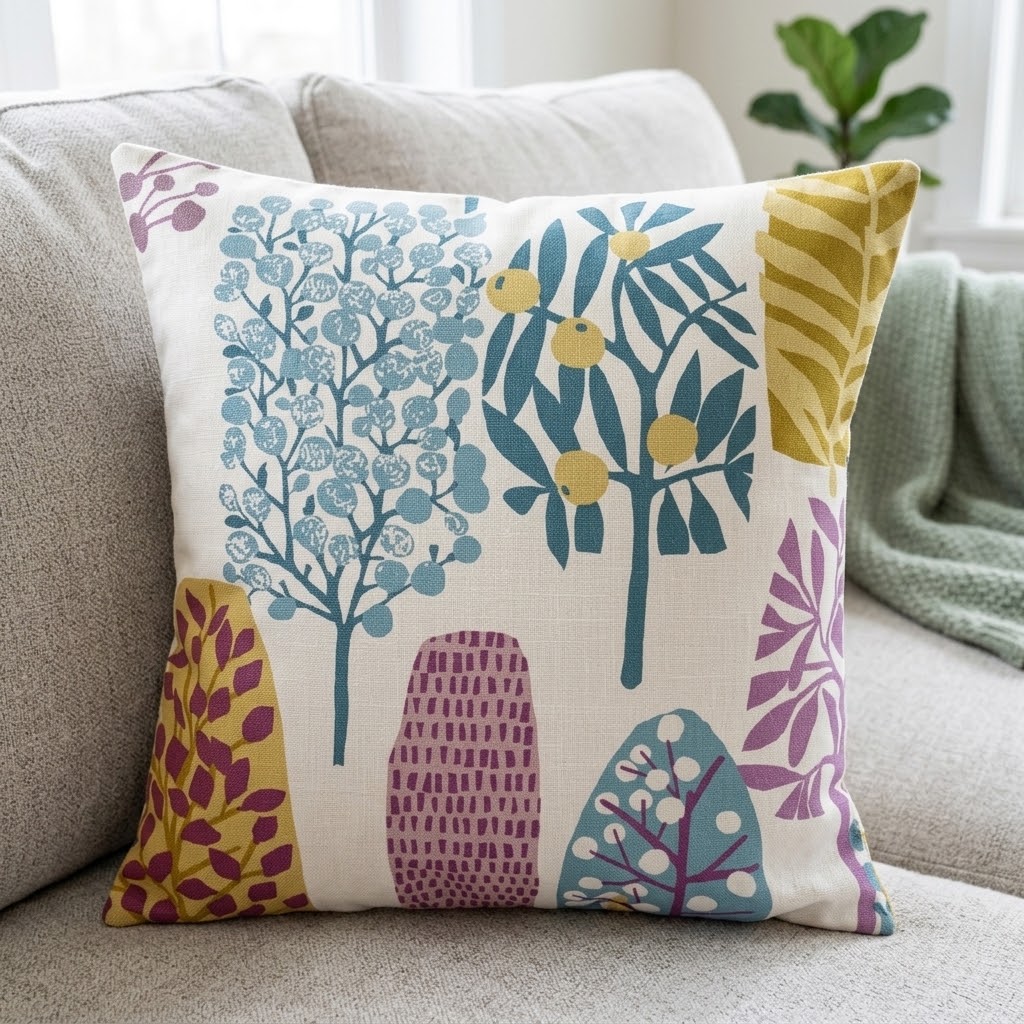 Tree Blossom Trad Heather Purple Olive Cushion Cover