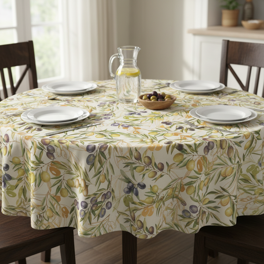 Olive Branches Natural Tablecloth