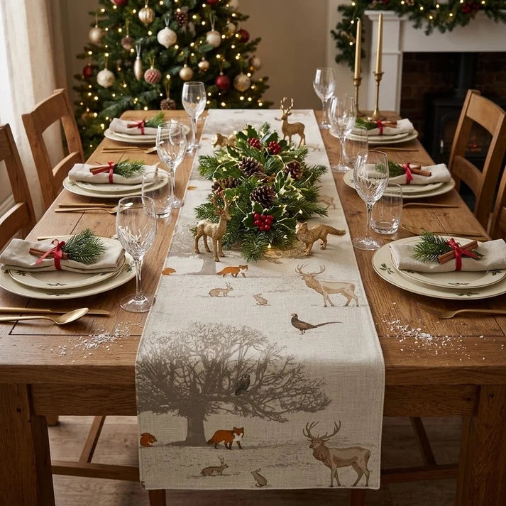 Stags Wildlife Tatton Autumn Christmas Table Runner Napkins