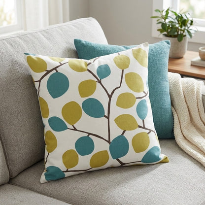 Nissa Wasabi Green & Blue Leaf Cushion Cover