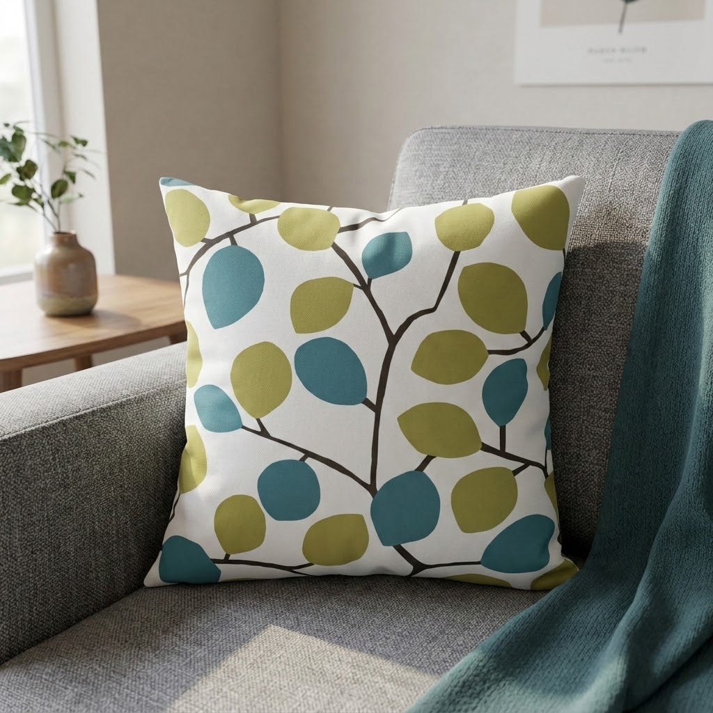 Nissa Wasabi Green & Blue Leaf Cushion Cover