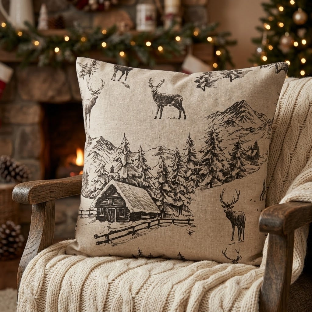 Winter Woodland Stag Christmas Cushion Cover