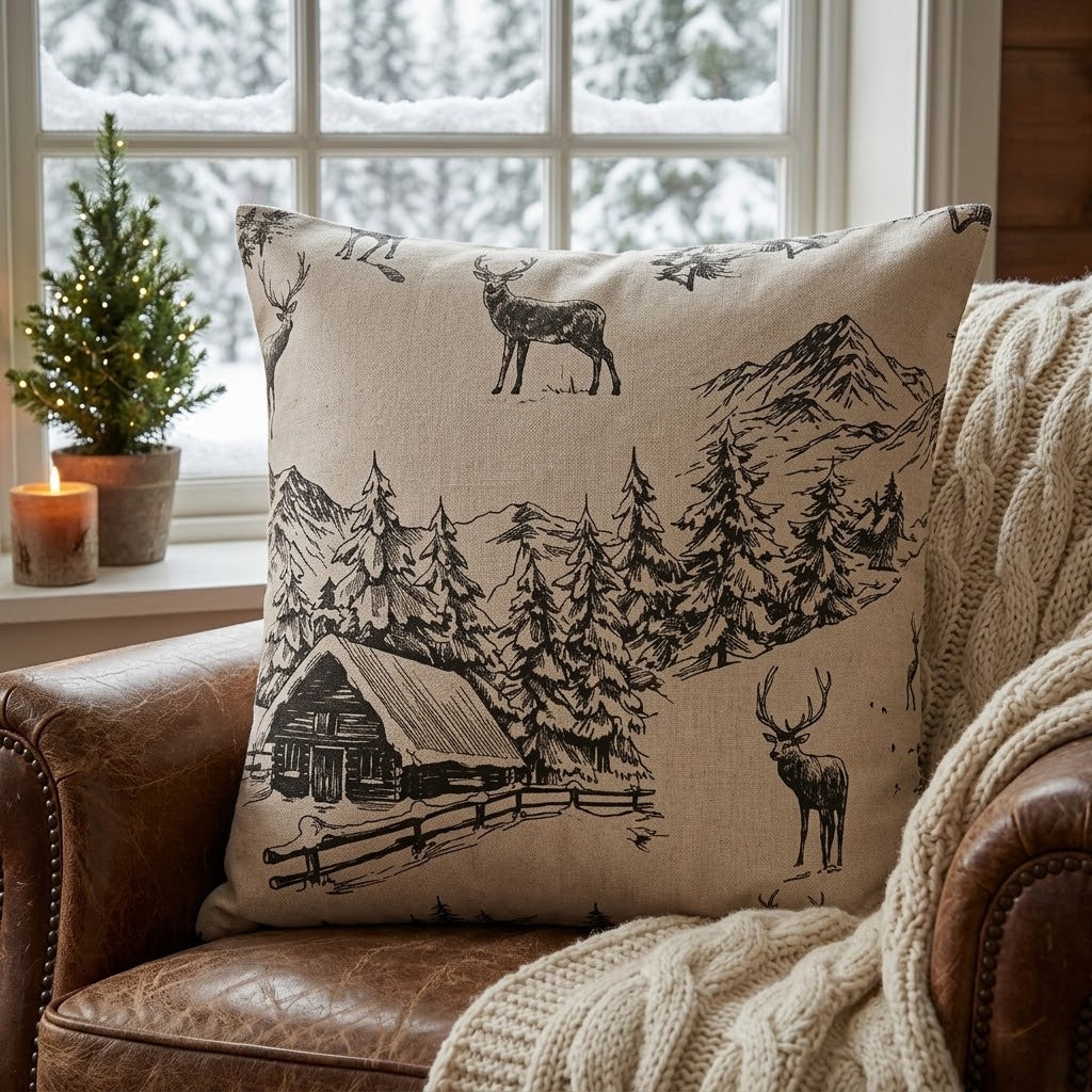 Winter Woodland Stag Christmas Cushion Cover