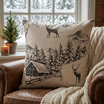 Winter Woodland Stag Christmas Cushion Cover